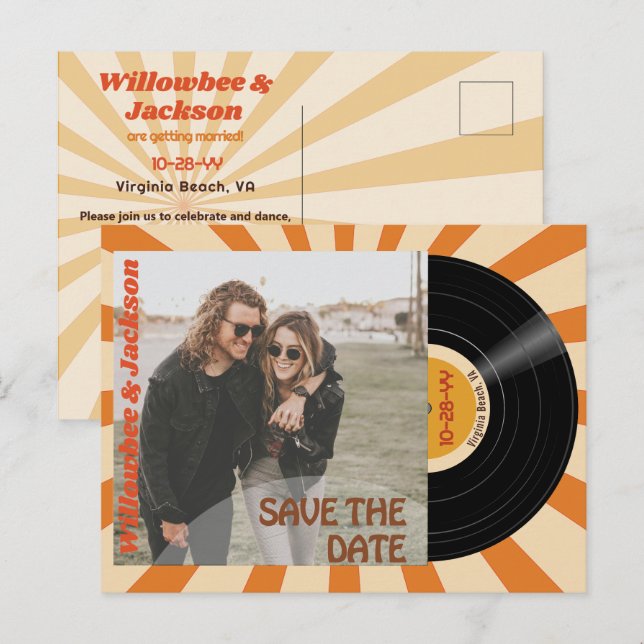 Retro Music Festival Record Save the Date Postcard (Front/Back)
