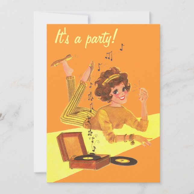 Retro Music Girl It's A Party Invitation (Front)