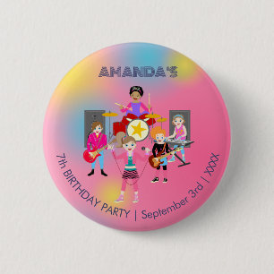 Retro music girls band Birthday Party 2 Inch Round Button