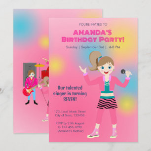 Retro music girls band Birthday Party Invitation