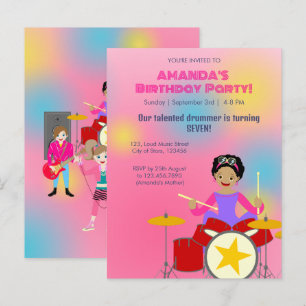 Retro music girls band Birthday Party Invitation Postcard