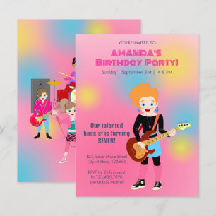 Retro music girls band Birthday Party Invitation Postcard