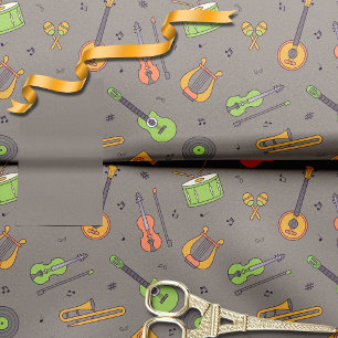Retro Music Instrument Theme Pattern Brown Tissue Paper