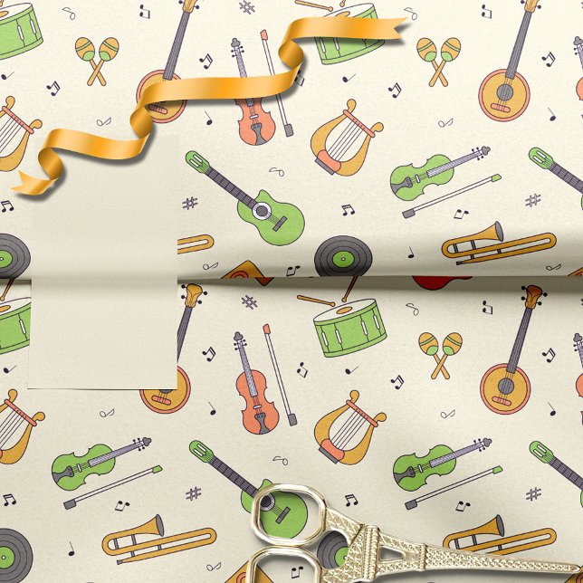 Retro Music Instrument Theme Pattern Yellow Tissue Paper (Creator Uploaded)