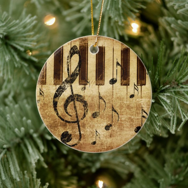 Retro music notes and piano ceramic ornament (Tree)