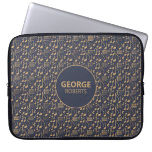 Retro Music Notes Pattern and Customization Laptop Sleeve