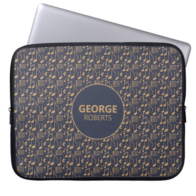 Retro Music Notes Pattern and Customization Laptop Sleeve (Front)