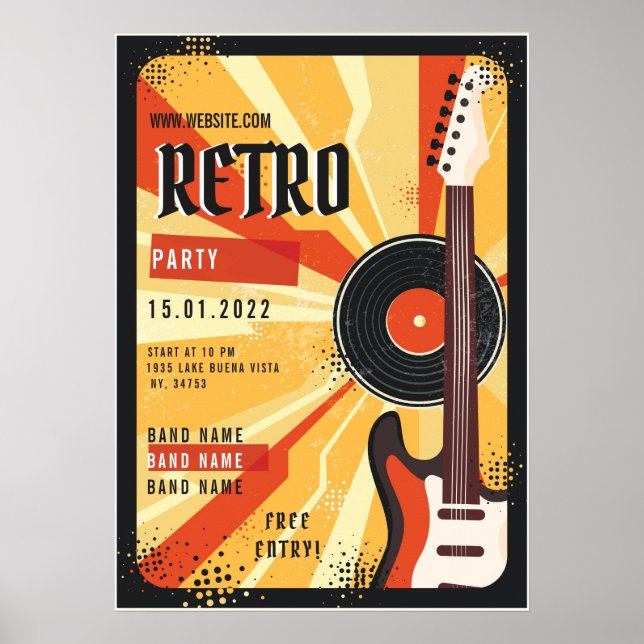 Retro music party flyer Announcement Poster (Front)
