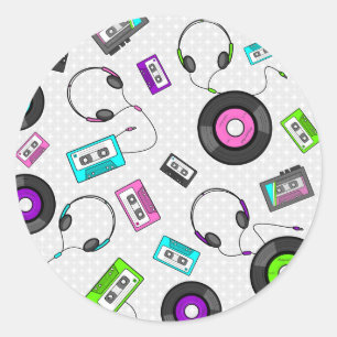 Retro Music Pattern Classic Round Sticker