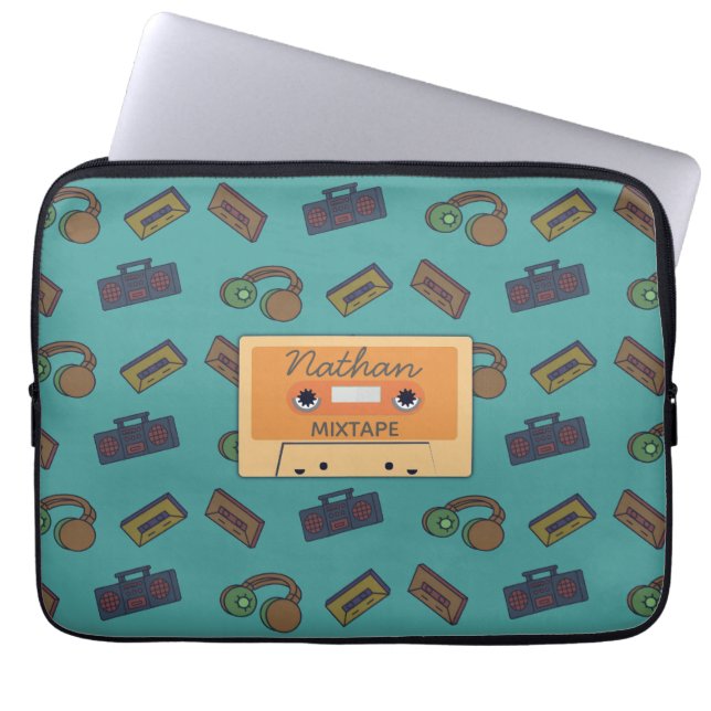 Retro Music Pattern Personalised Mixtape Laptop Sleeve (Front)