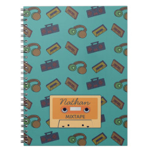 Retro Music Pattern Personalised Mixtape Notebook