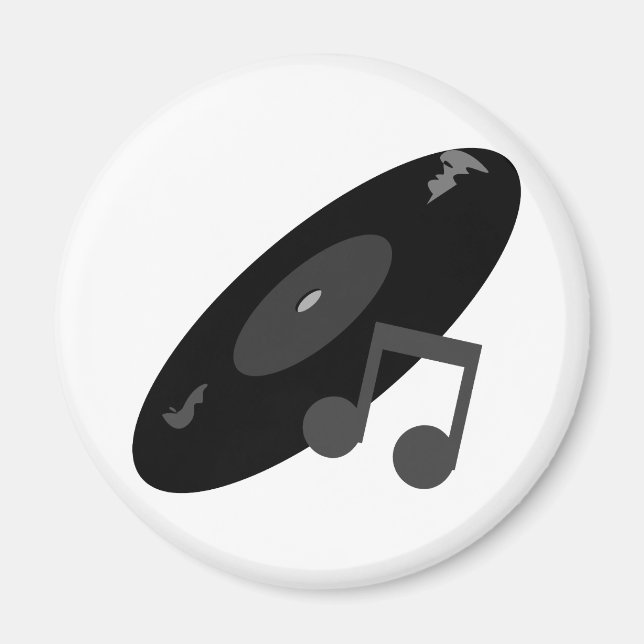 Retro Music Record & Note Black Magnet (Front)