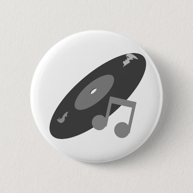 Retro Music Record & Note Grey 2 Inch Round Button (Front)
