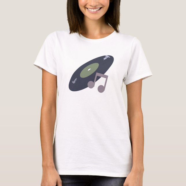 Retro Music Record & Note Original Colours T-Shirt (Front)