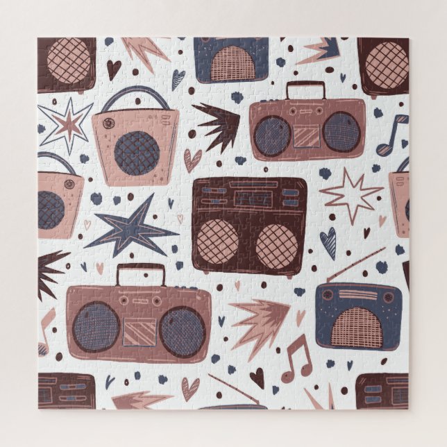 Retro Music Seamless Vintage Pattern. Jigsaw Puzzle (Vertical)