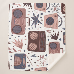 Retro Music Seamless Vintage Pattern. Sherpa Blanket