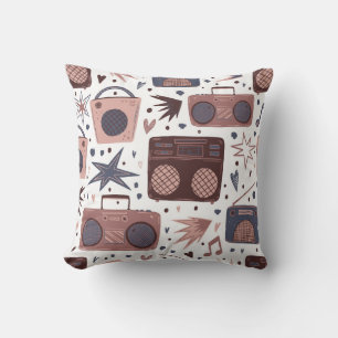 Retro Music Seamless Vintage Pattern. Throw Pillow