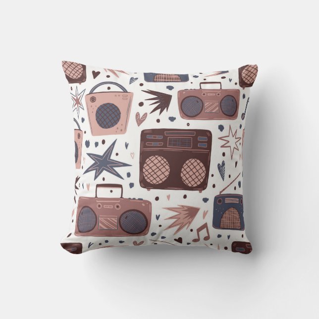 Retro Music Seamless Vintage Pattern. Throw Pillow (Front)