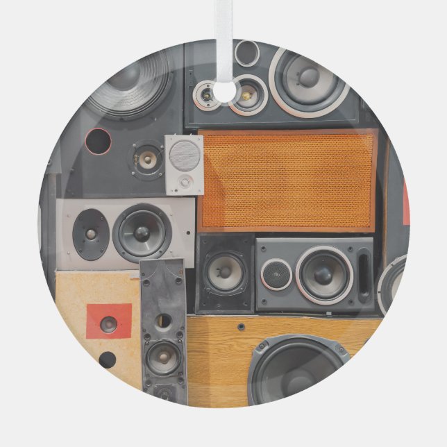 Retro Music Speaker Wall Design Glass Ornament (Front)