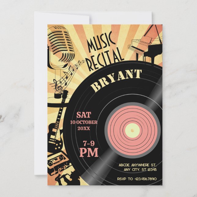 Retro Music vintage Recital festival  Invitation (Front)
