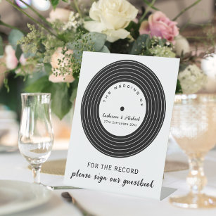 Retro Music Vinyl Record Wedding Guestbook Pedestal Sign