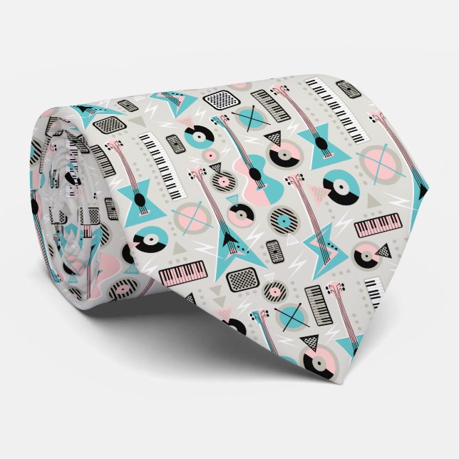 Retro Musical Mayhem on Grey Tie (Rolled)