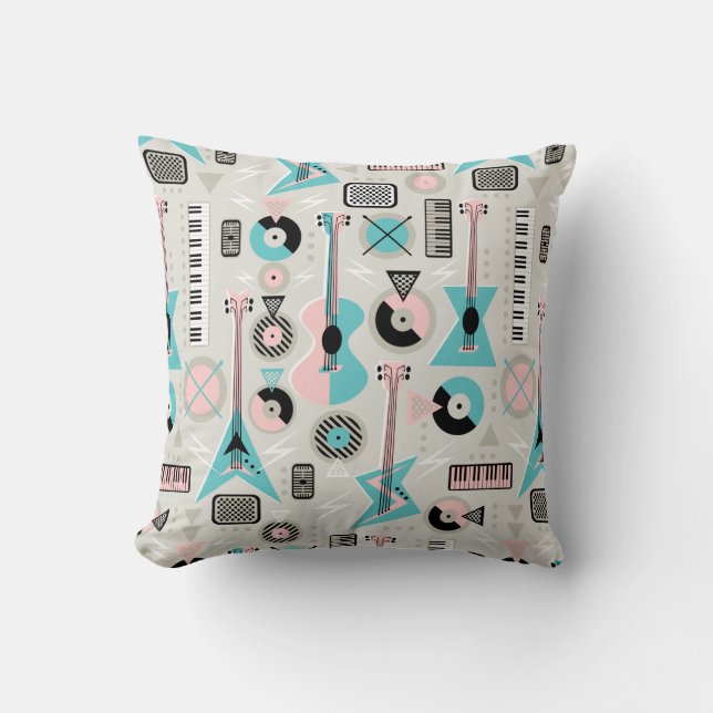 Retro Musical Mayhem Throw Pillow (Front)
