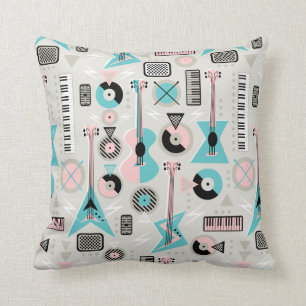 Retro Musical Mayhem Throw Pillow
