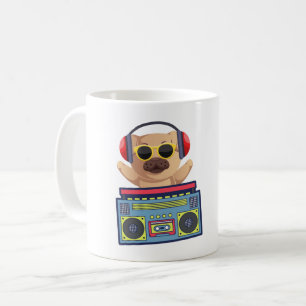 RETRO MUSICAL PUG AND CASSETTE PLAYER T-Shirt Coffee Mug