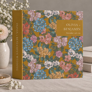 Retro Mustard Floral Personalized Wedding Album Binder