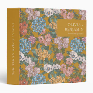 Retro Mustard Floral Personalized Wedding Album Binder
