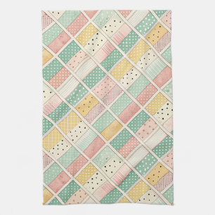 Retro Mustard Geometric Diamond Plaid Dot Kitchen Towel