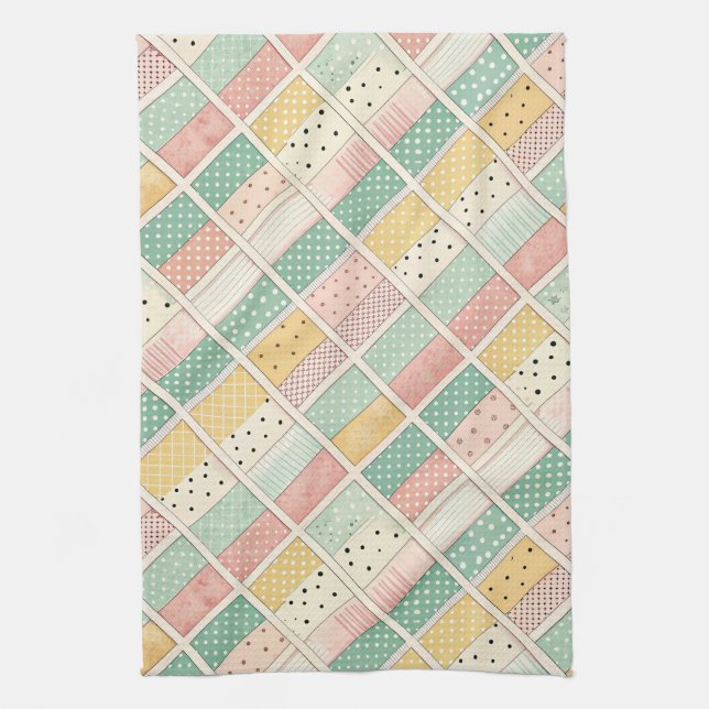 Retro Mustard Geometric Diamond Plaid Dot Kitchen Towel (Vertical)
