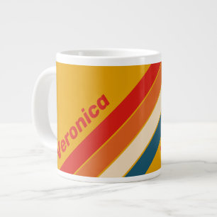 Retro Mustard Stripes with Name Large Coffee Mug