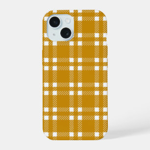 Retro Mustard Yellow and White Textured Plaid  iPhone 15 Case