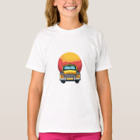 Retro Mustard Yellow Taxi on Fiery Sun Art Print