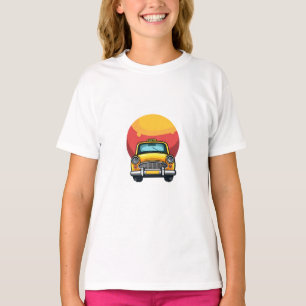 Retro Mustard Yellow Taxi on Fiery Sun Art Print T-Shirt