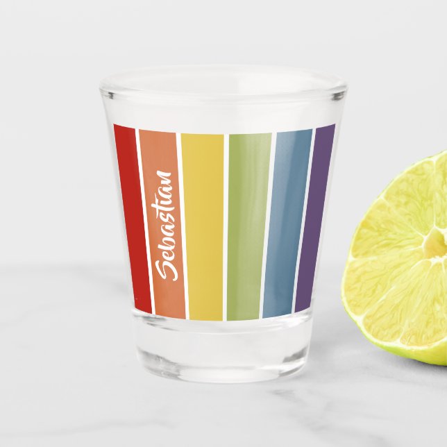 Retro Muted Colour Gay pride Rainbow Personalized Shot Glass (Front)