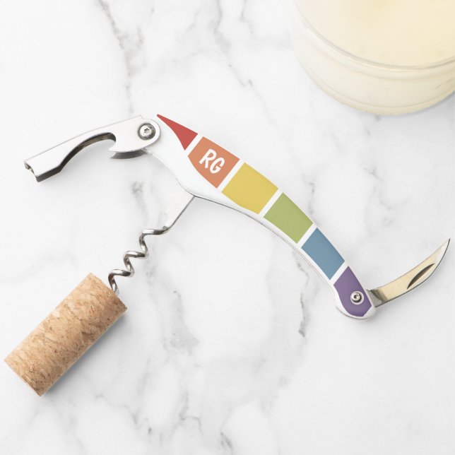 Retro Muted Colour Rainbow Personalized Corkscrew (Front)