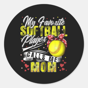 Retro My Favourite Softball Player Calls Me Mom Mo Classic Round Sticker