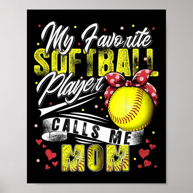 Retro My Favourite Softball Player Calls Me Mom Mo Poster (Front)