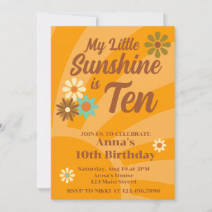 Retro My Little Sunshine daisy 10th birthday Invitation