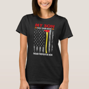 Retro My Son Has Your Back Proud Firefighter Mom M T-Shirt