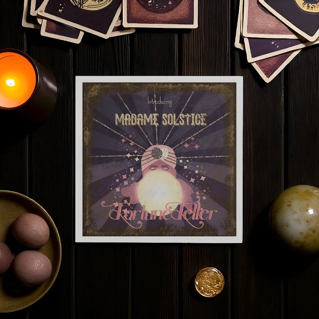 Retro Mystic Fortune Teller Crystal Ball Party Napkin (Retro fortune teller napkin with crystal ball design.)