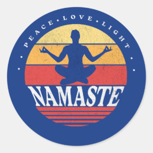 Retro Namaste, yoga pose Classic Round Sticker
