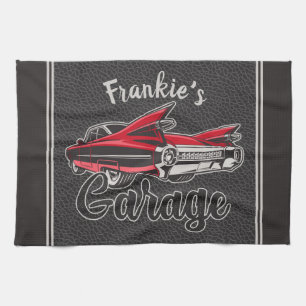 Retro NAME Red Caddy Vintage Classic Car Garage Kitchen Towel