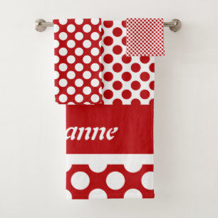 Retro Named Red Polka Dot Bath Towel Set