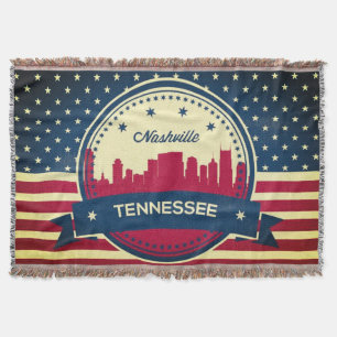 Retro Nashville Tennessee Skyline Throw Blanket