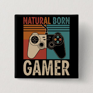 Retro Natural Born Gamer Funny 2 Inch Square Button
