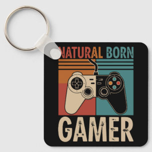 Retro Natural Born Gamer Funny Keychain